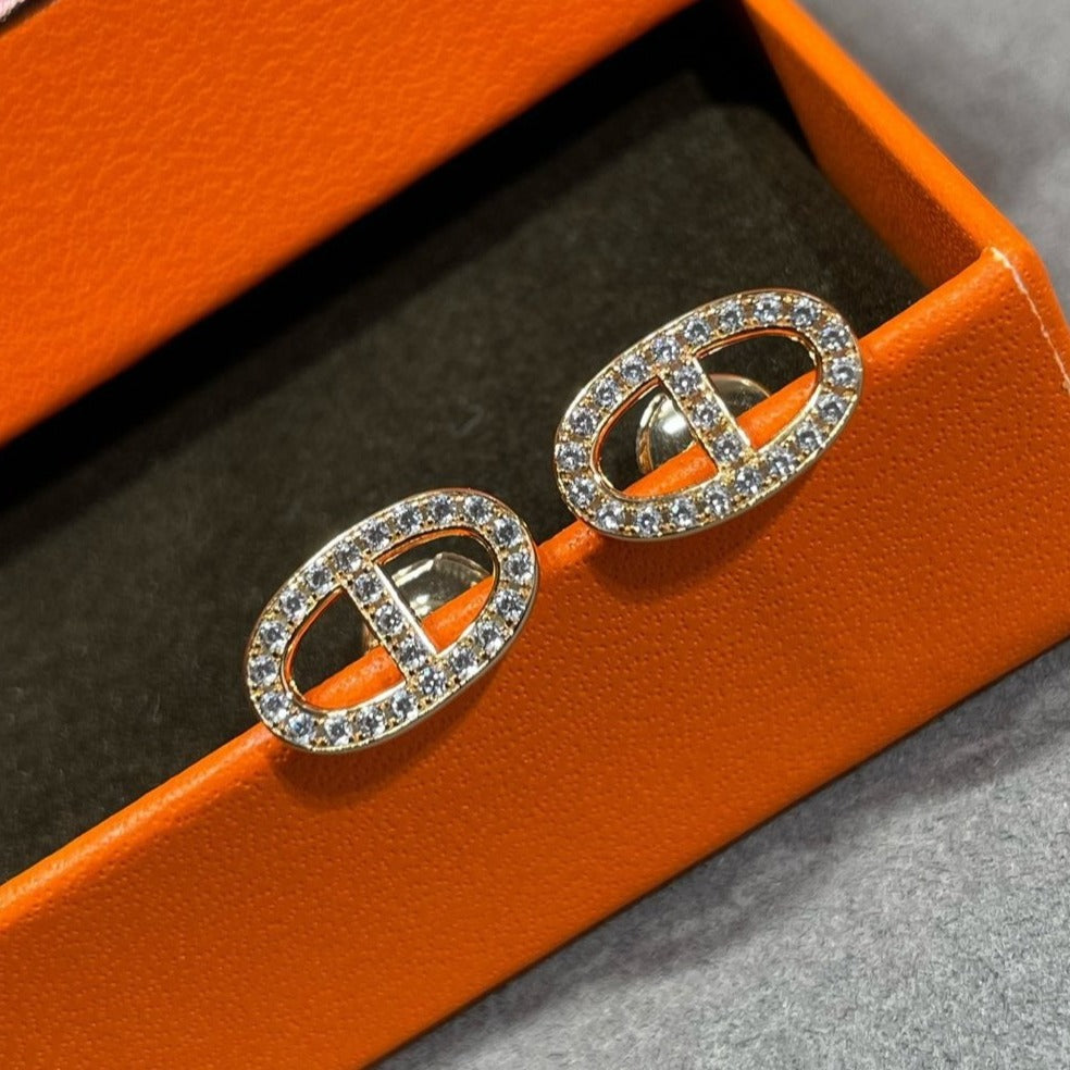 [Lumi Jewellery]HM FULL DIAMOND PIG NOSE STUD EARRINGS