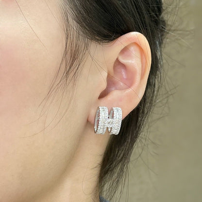 [Lumi Jewellery]H STUD EARRINGS WITH SILVER DIAMONDS