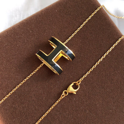 [Lumi Jewellery]HM CLIC BLACK ENAMEL GOLD NECKLACE