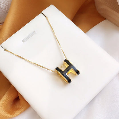 [Lumi Jewellery]HM CLIC BLACK ENAMEL GOLD NECKLACE
