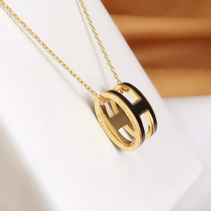 [Lumi Jewellery]HM CLIC BLACK ENAMEL GOLD NECKLACE