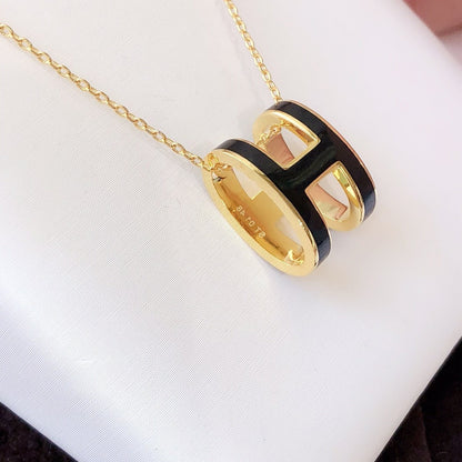 [Lumi Jewellery]HM CLIC BLACK ENAMEL GOLD NECKLACE