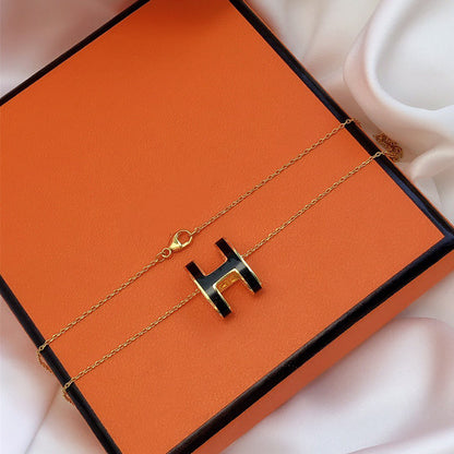 [Lumi Jewellery]HM CLIC BLACK ENAMEL GOLD NECKLACE