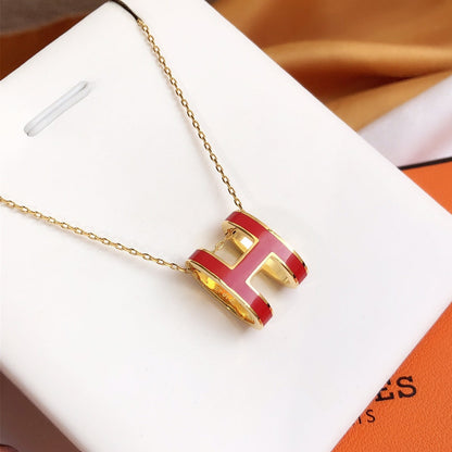 [Lumi Jewellery]HM CLIC RED ENAMEL GOLD NECKLACE