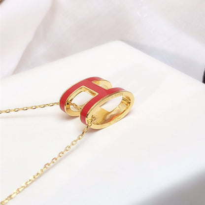 [Lumi Jewellery]HM CLIC RED ENAMEL GOLD NECKLACE