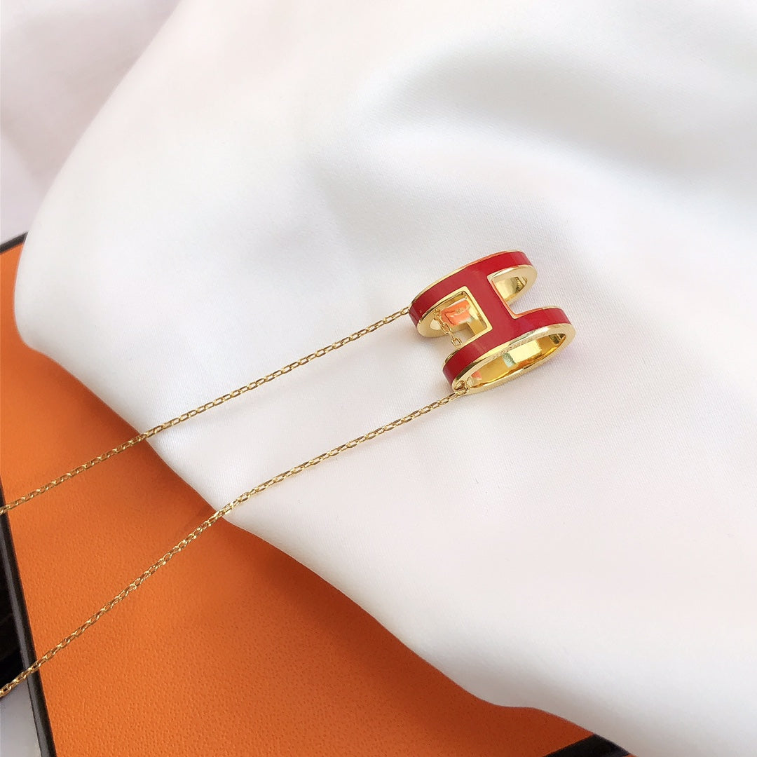 [Lumi Jewellery]HM CLIC RED ENAMEL GOLD NECKLACE
