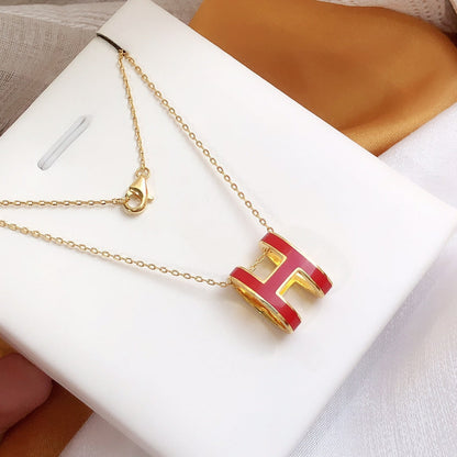 [Lumi Jewellery]HM CLIC RED ENAMEL GOLD NECKLACE