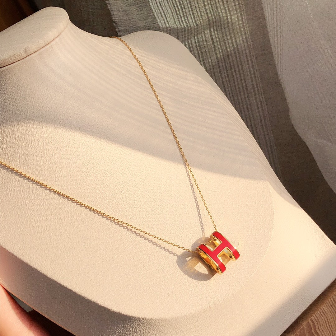 [Lumi Jewellery]HM CLIC RED ENAMEL GOLD NECKLACE