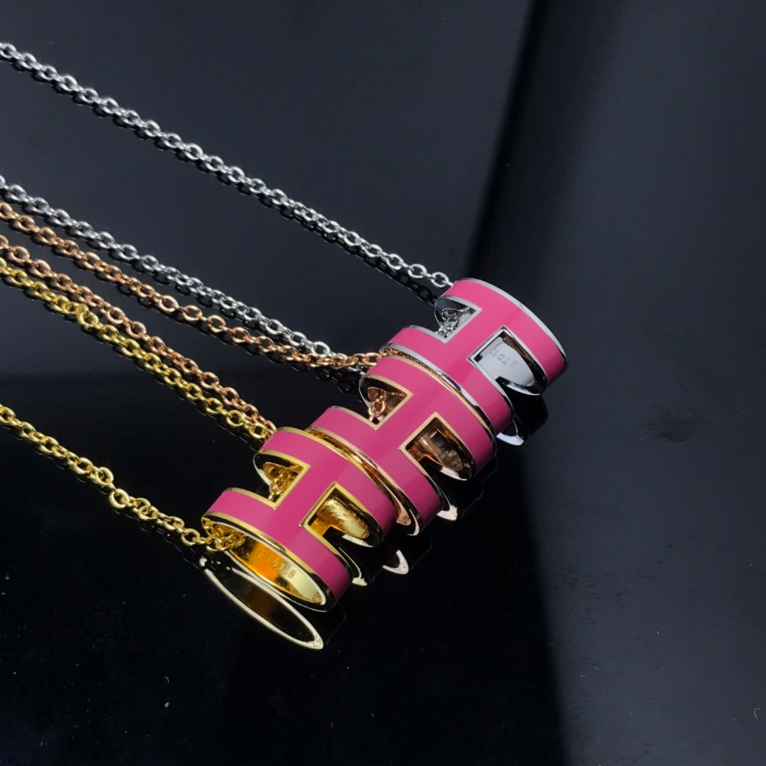[Lumi Jewellery]H NECKLACE PINK