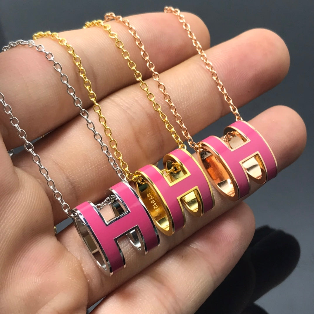 [Lumi Jewellery]H NECKLACE PINK