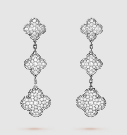 [Lumi Jewellery]CLOVER 3 MOTIF DIAMOND SILVER DROP EARRINGS