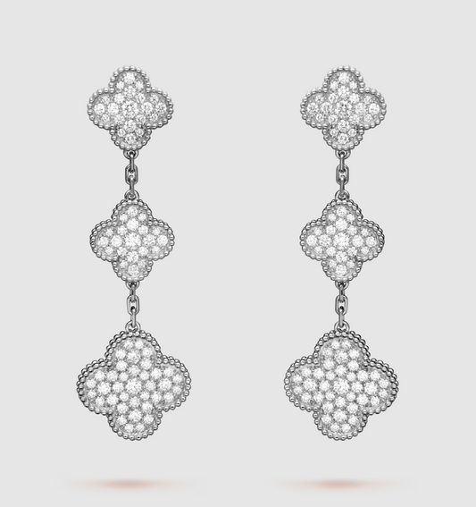 [Lumi Jewellery]CLOVER 3 MOTIF DIAMOND SILVER DROP EARRINGS