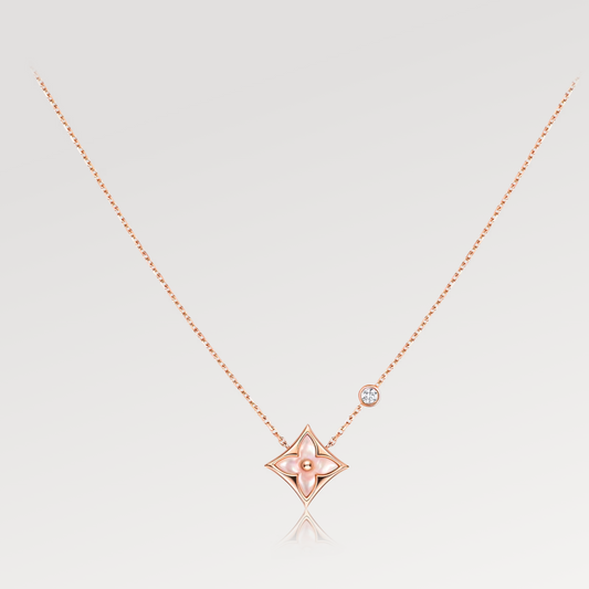 [Lumi Jewellery]STAR PINK MOP 1 DIAMOND PINK GOLD NECKLACE