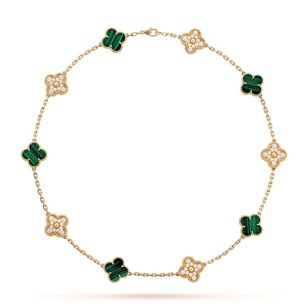 [Lumi Jewellery]CLOVER 10 MOTIFS MALACHITE DIAMOND NECKLACE