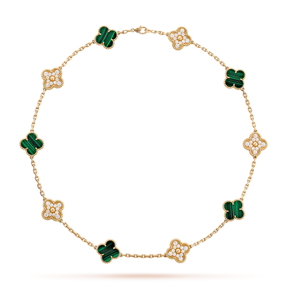 [Lumi Jewellery]CLOVER 10 MOTIFS MALACHITE DIAMOND NECKLACE