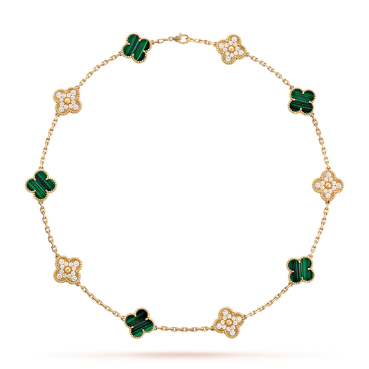 [Lumi Jewellery]CLOVER 10 MOTIFS MALACHITE DIAMOND NECKLACE