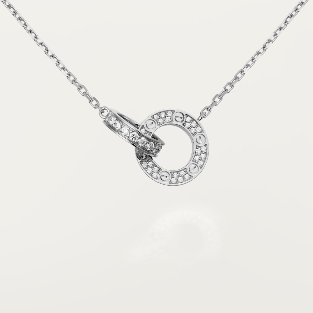 [Lumi Jewellery]LOVE 7.6MM NECKLACE ROSE GOLD AND SILVER  FULL DIAMOND