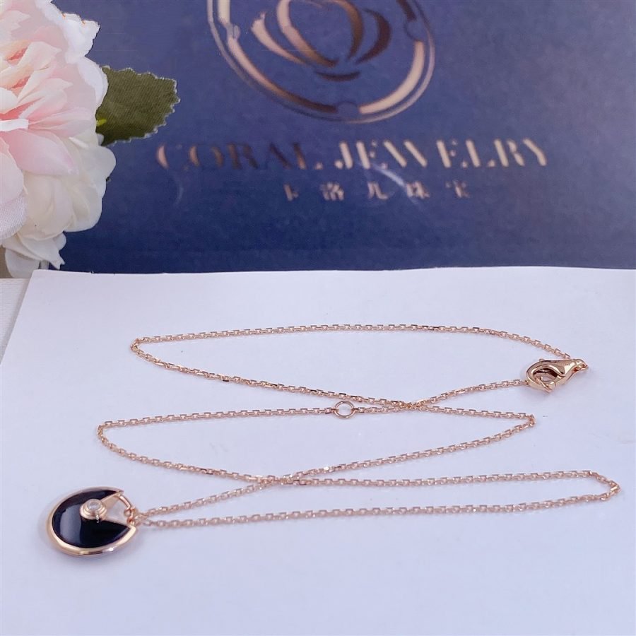 [Lumi Jewellery]AMULETTE ROSE GOLD ONYX NECKLACE
