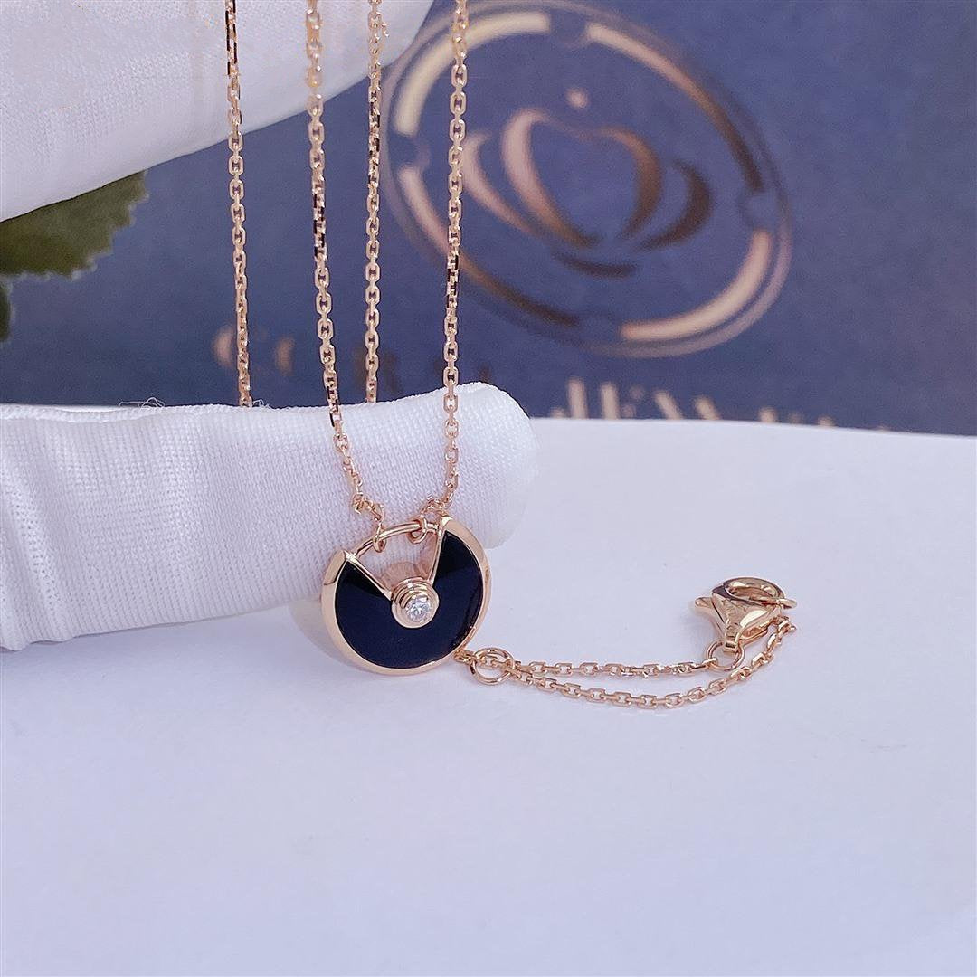 [Lumi Jewellery]AMULETTE ROSE GOLD ONYX NECKLACE