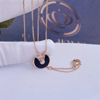 [Lumi Jewellery]AMULETTE ROSE GOLD ONYX NECKLACE