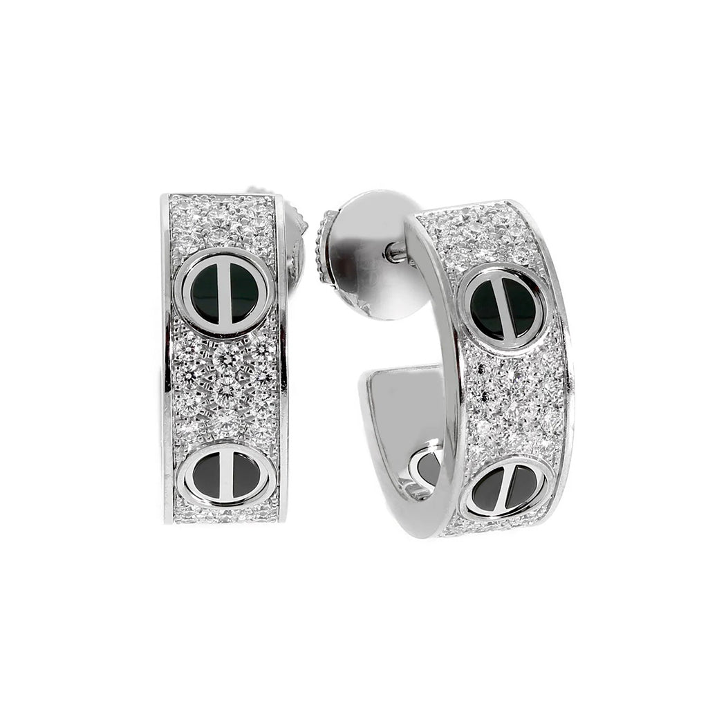 [Lumi Jewelery]LOVE CERAMIC DIAMOND PAVED SILVER EARRINGS