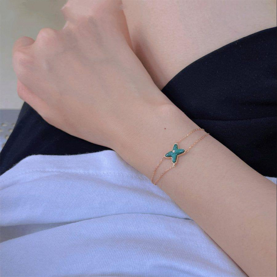 [Lumi Jewellery]JEUX BRACELET MALACHITE PINK GOLD 1 DIAMOND