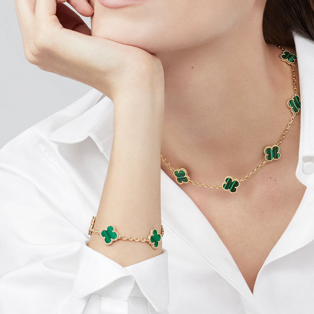 [Lumi Jewellery]CLOVER 10 MOTIFS MALACHITE NECKLACE
