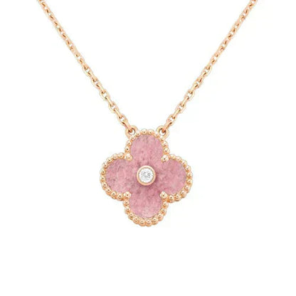[Lumi Jewellery]CLOVER 15MM DIAMOND RHODONITE NECKLACE