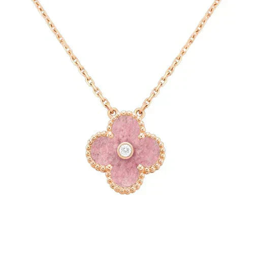 [Lumi Jewellery]CLOVER 15MM DIAMOND RHODONITE NECKLACE