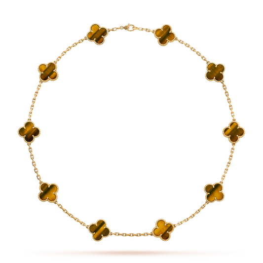 [Lumi Jewellery]CLOVER 10 MOTIFS TIGER EYE NECKLACE