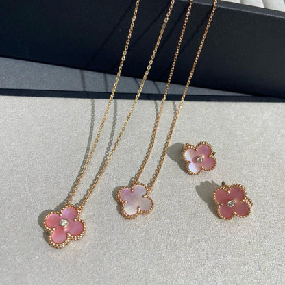 [Lumi Jewellery]CLOVER 15MM DIAMOND PINK MOP NECKLACE