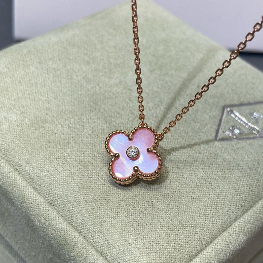 [Lumi Jewellery]CLOVER 15MM DIAMOND PINK MOP NECKLACE