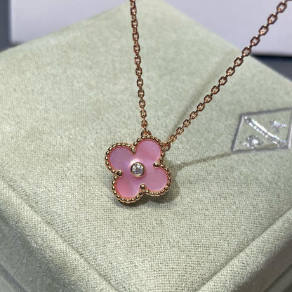 [Lumi Jewellery]CLOVER 15MM DIAMOND PINK MOP NECKLACE