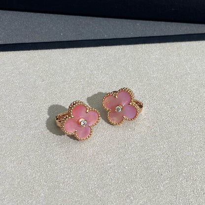 [Lumi Jewellery]CLOVER MEDIUM 1 DIAMOND PINK EARRINGS