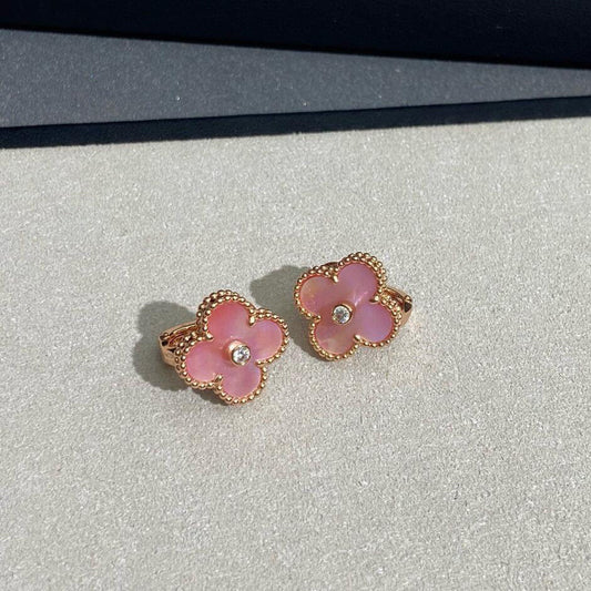 [Lumi Jewellery]CLOVER MEDIUM 1 DIAMOND PINK EARRINGS