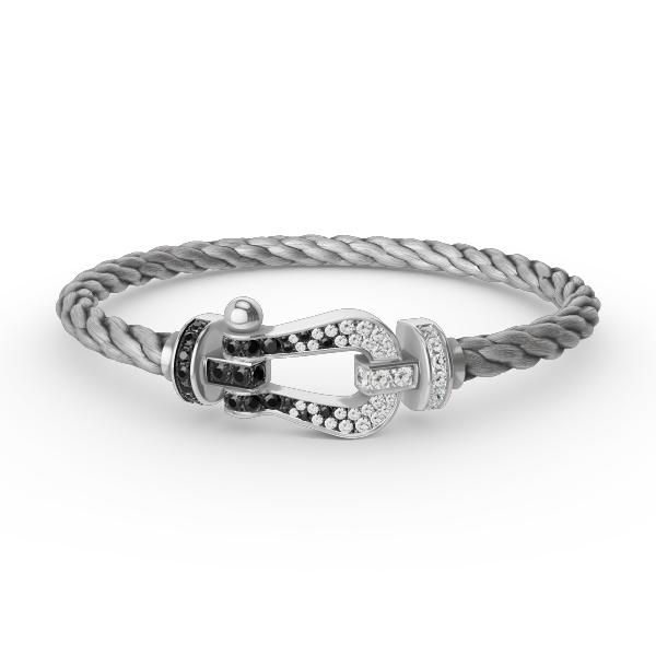 [Lumi Jewellery]FORCE LARGE HORSESHOE BLACK WHITE DIAMOND BRACELET SILVER