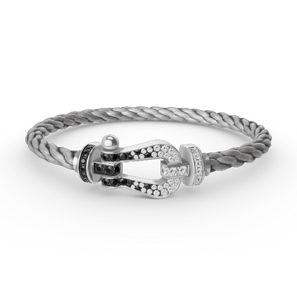 [Lumi Jewellery]FORCE LARGE HORSESHOE BLACK WHITE DIAMOND BRACELET SILVER
