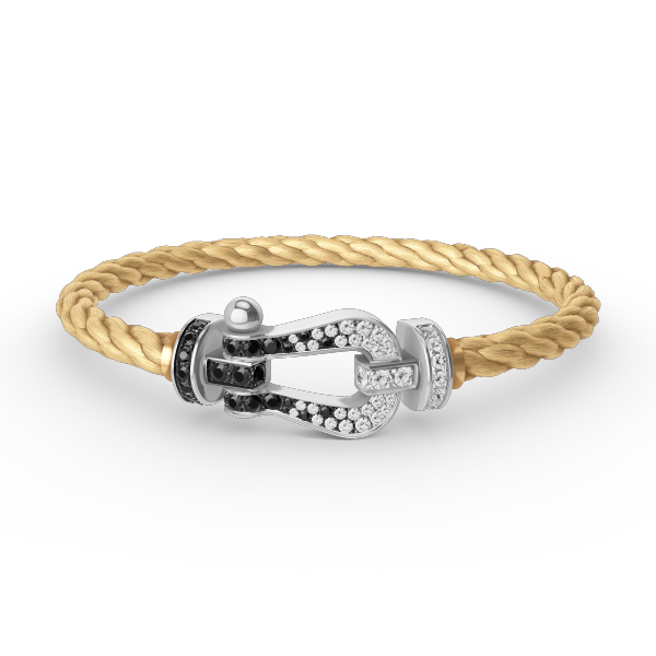 [Lumi Jewellery]FORCE LARGE HORSESHOE BLACK WHITE DIAMOND BRACELET SILVER