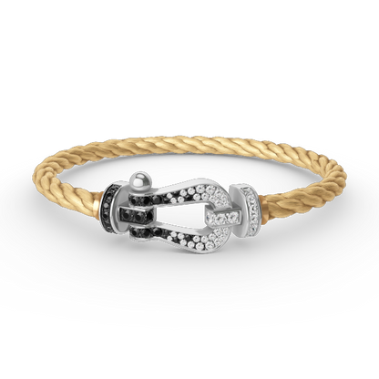 [Lumi Jewellery]FORCE LARGE HORSESHOE BLACK WHITE DIAMOND BRACELET SILVER
