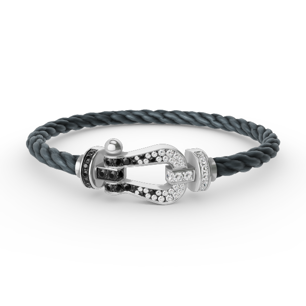 [Lumi Jewellery]FORCE LARGE HORSESHOE BLACK WHITE DIAMOND BRACELET SILVER