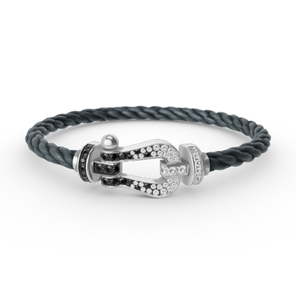 [Lumi Jewellery]FORCE LARGE HORSESHOE BLACK WHITE DIAMOND BRACELET SILVER