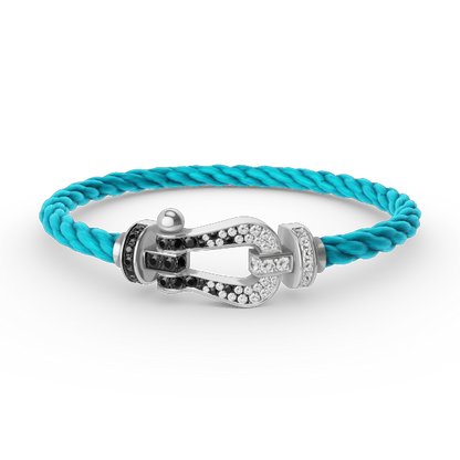 [Lumi Jewellery]FORCE LARGE HORSESHOE BLACK WHITE DIAMOND BRACELET SILVER