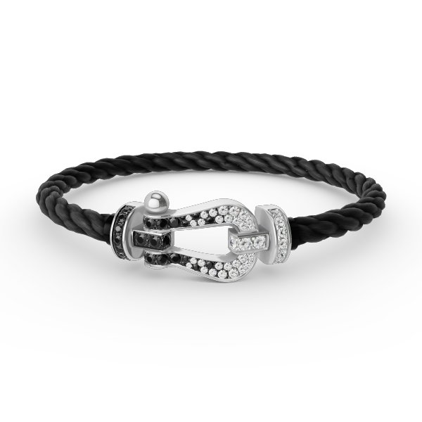 [Lumi Jewellery]FORCE LARGE HORSESHOE BLACK WHITE DIAMOND BRACELET SILVER