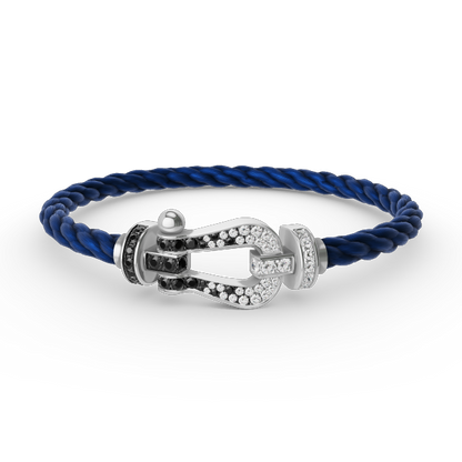 [Lumi Jewellery]FORCE LARGE HORSESHOE BLACK WHITE DIAMOND BRACELET SILVER