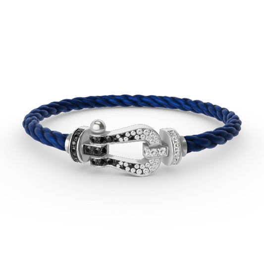 [Lumi Jewellery]FORCE LARGE HORSESHOE BLACK WHITE DIAMOND BRACELET SILVER
