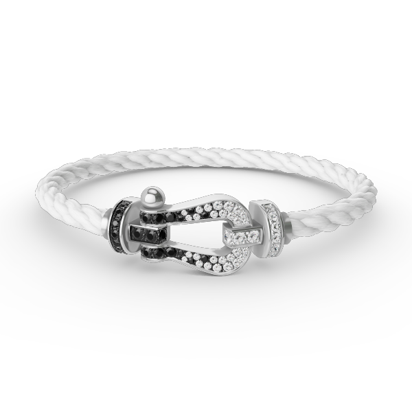 [Lumi Jewellery]FORCE LARGE HORSESHOE BLACK WHITE DIAMOND BRACELET SILVER
