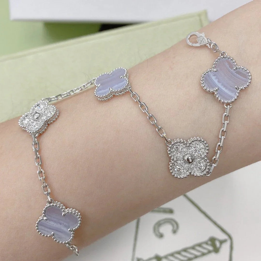[Lumi Jewellery] CLOVER 5 MOTIF PURPLE CHALCEDONY BRACELET COLLECTION