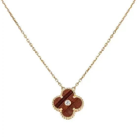 [Lumi Jewellery]CLOVER 15MM DIAMOND AND YELLOW TIGER'S EYE AGATE necklace