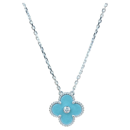 [Lumi Jewellery]CLOVER 15MM DIAMOND SVRES PORCELAIN  NECKLACE SILVER