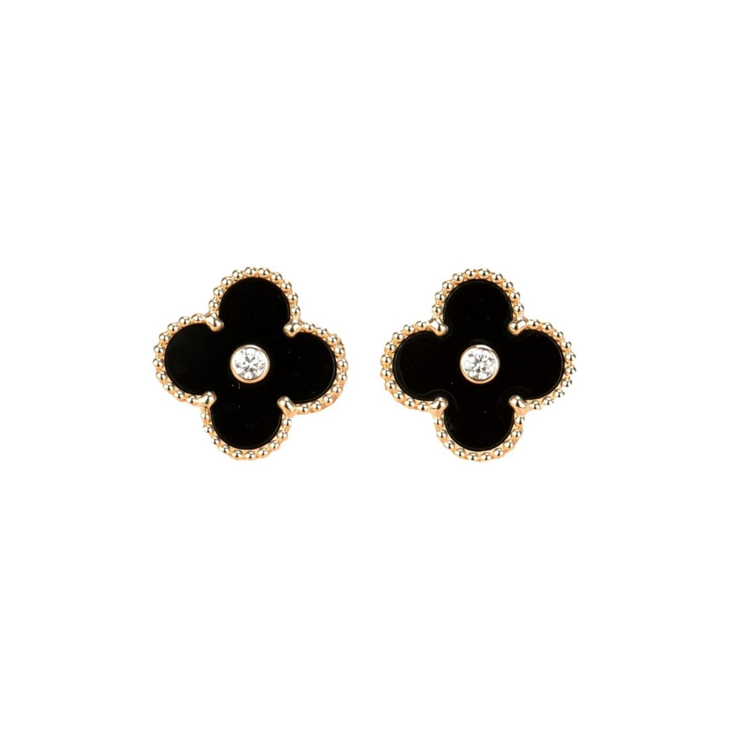 [Lumi Jewellery]CLOVER MEDIUM 1 MOTIFS ONYX DIAMOND EARRINGS
